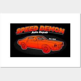 Speed Demon Auto Reapir Muscle Car vintage art with black Background Posters and Art